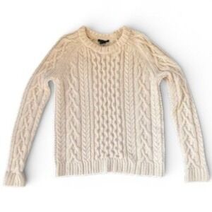 Theory Women Cream Wool Cable Knit Fisherman  Crew Neck Sweater Size P TP Ivory